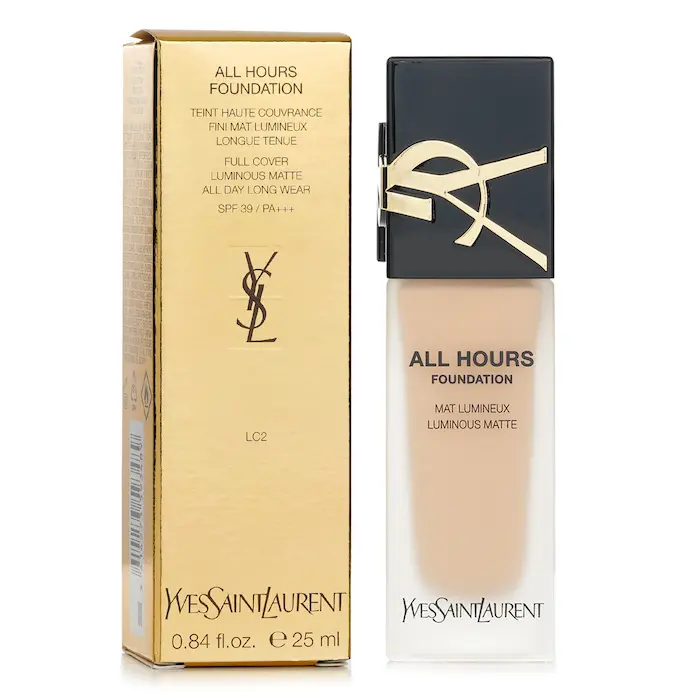 Yves Saint Laurent All Hours Foundation, SPF 39 - #LC2, Hyaluronic Hydrate Makeup with Buildable Coverage for Daily Use, Long-Wear Polymers