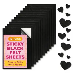 12 Pcs Black Felt Sheets for Crafts - 8.3"x11.8" (A4 Size) Strong Adhesive Black Felt Fabric for Crafts Decorations & DIY Projects - Water-Resistant and Self Adhesive Fabric Sheet That Leaves No Trace