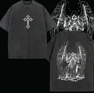 Archangel Michael Warrior Angel T-Shirt Washed, Christian Justice Fighter Tee, Faith and Goodness Graphic Shirt, Religious Spiritual Armor of God Top, Divine Battle Jesus Tee, Christian Apparel Streetwear Gym Menswear