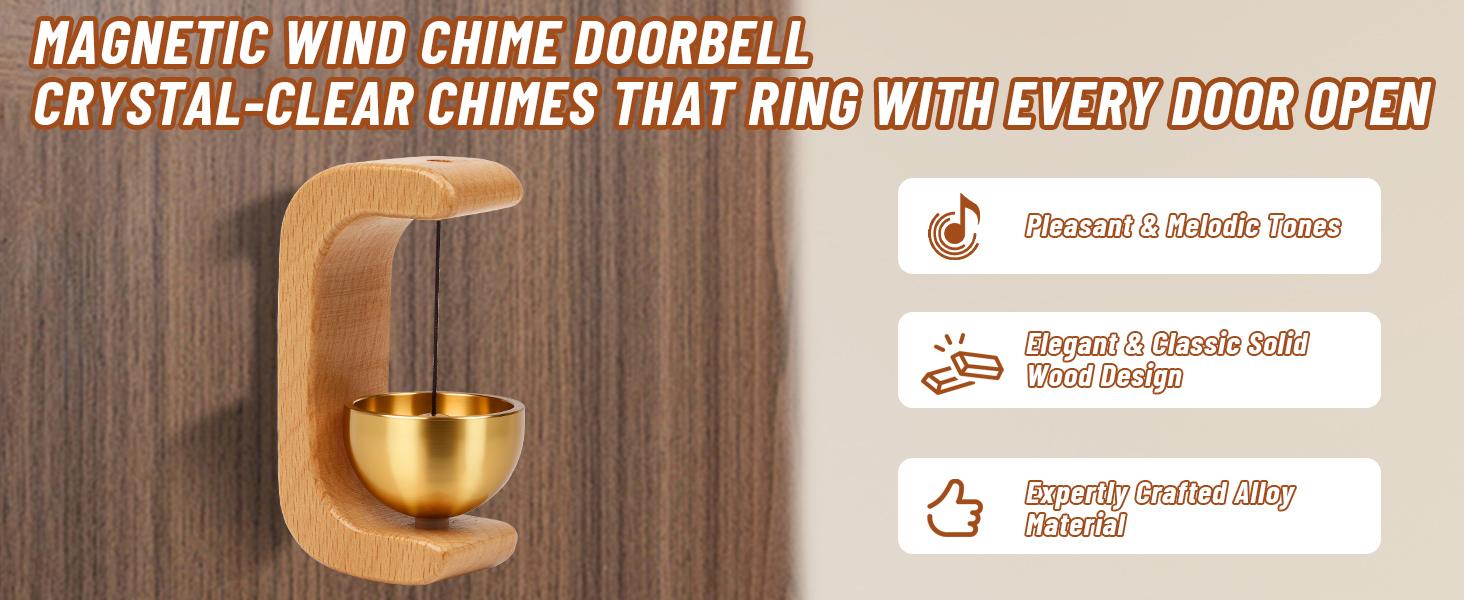 Magnetic Wind Chime Bell Solid Wood Suction Mount Vintage Style Wind Chime Entry Door Decor Home Wall Easy Install No Drill Hanging Ornament summerwins