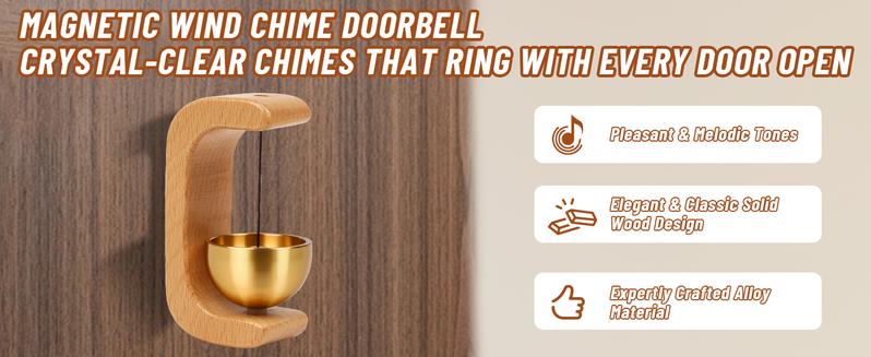 Magnetic Wind Chime Bell Solid Wood Suction Mount Vintage Style Wind Chime Entry Door Decor Home Wall Easy Install No Drill Hanging Ornament