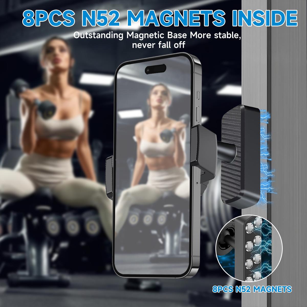Magnetic Phone Holder for Gym, 360 Adjustable Magnetic Phone Mount, Fitness Accessories Essentials, Phone Holder Gym Accessories for Men Women Compatible with All Smartphones 4-7"