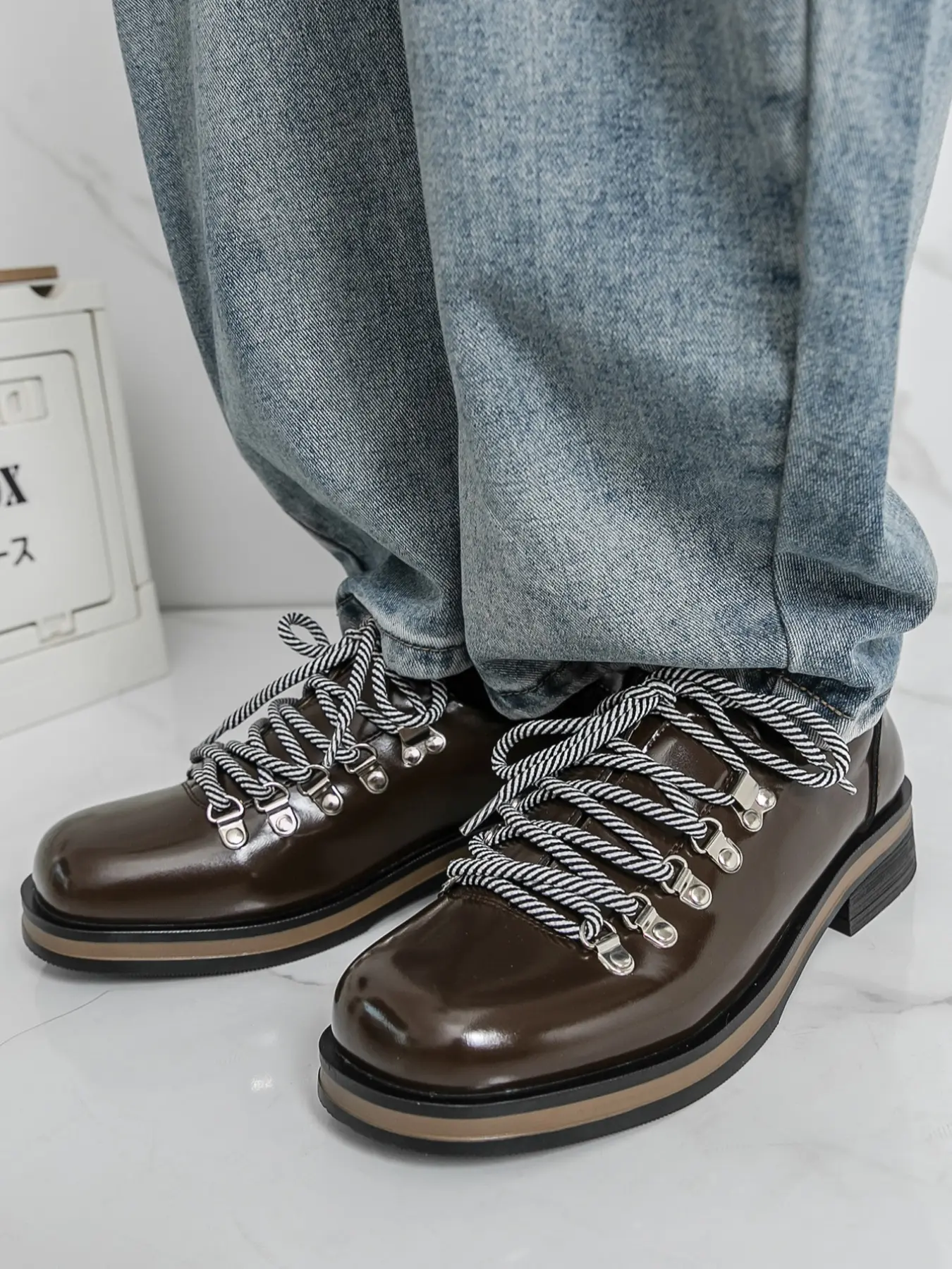 Men's Thick Sole Rubber Derby Shoes, Formal Dress Shoes, New Japanese Style Business Commute Work Trendy Single Shoe, Unique Design Height Increasing Men's Shoes, Office Shoes