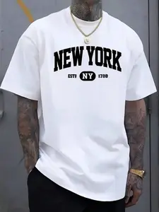 Men's New York Graphic T-Shirt - Soft, Breathable Polyester Casual Summer Tee With Bold NEW YORK Print, Comfortable Round Neck Short Sleeve For Casual Attire