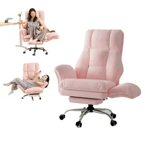 [Cozy Pet Chair]Spacious Teddy Fleece Office Chair - Pet-Friendly Flip Armrests for Cozy Cross-Legged/Pet Cuddles, Reclining Desk Chair with Foot Rest (Ergonomic Executive/Gaming Use)