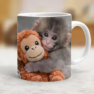 Team Punch Monkey Mug, Two Tone Ceramic Coffee Cup, Primate Illustration Drinkware, 11oz and 15oz ceramic coffee mugs - scs16820