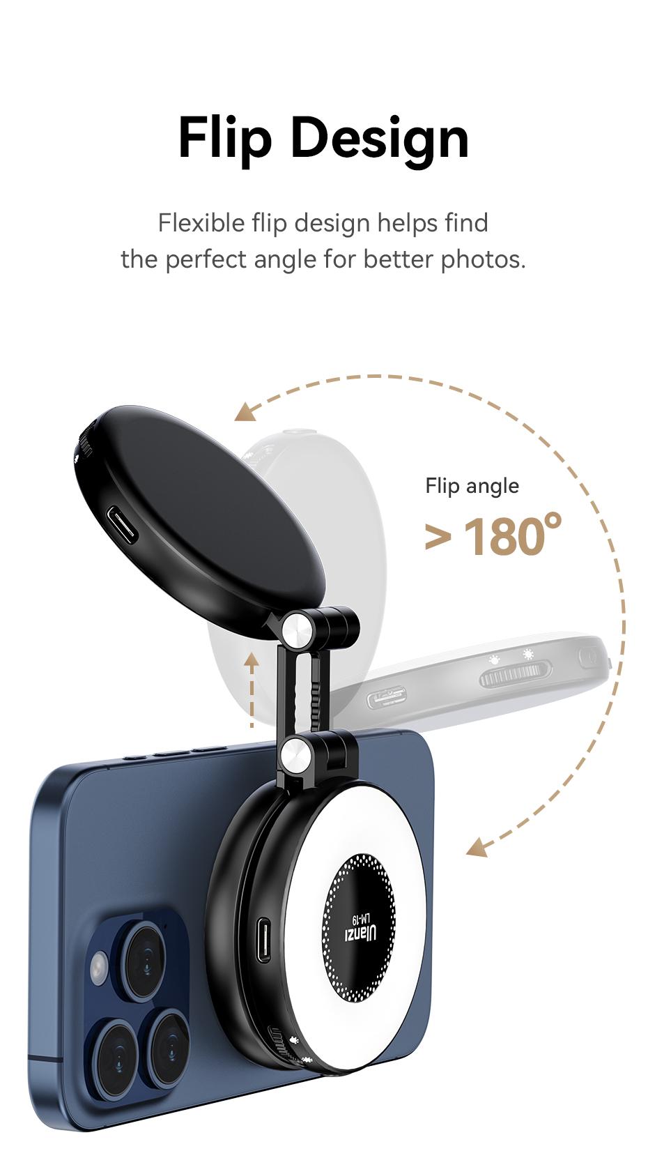 Ulanzi Magnetic Selfie Light LM19, LED Fill Light Compatible with Magsafe, LED Selfie Ring Light