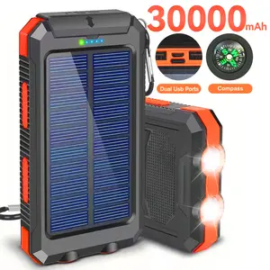 30000mAh Waterproof Solar Power Bank | Portable Type-C Outdoor Solar Charger with 3 Outputs & LED Flashlight | External Backup Battery Pack for All Cell Phones | Perfect for Camping, Travel & Outdoor Trips Smartphone Electronic