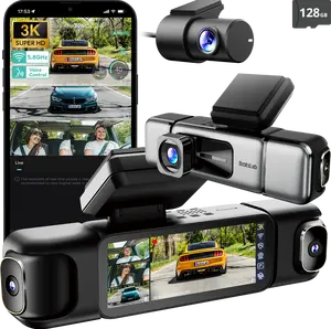 Botslab 4/3 Channel 3K Dash Cam with 3.18" Touch Screen, Sentry Mode, 24/7 Parking, Built-in GPS, 5.8G WiFi, Night Vision, Voice Control, 128GB Card Included