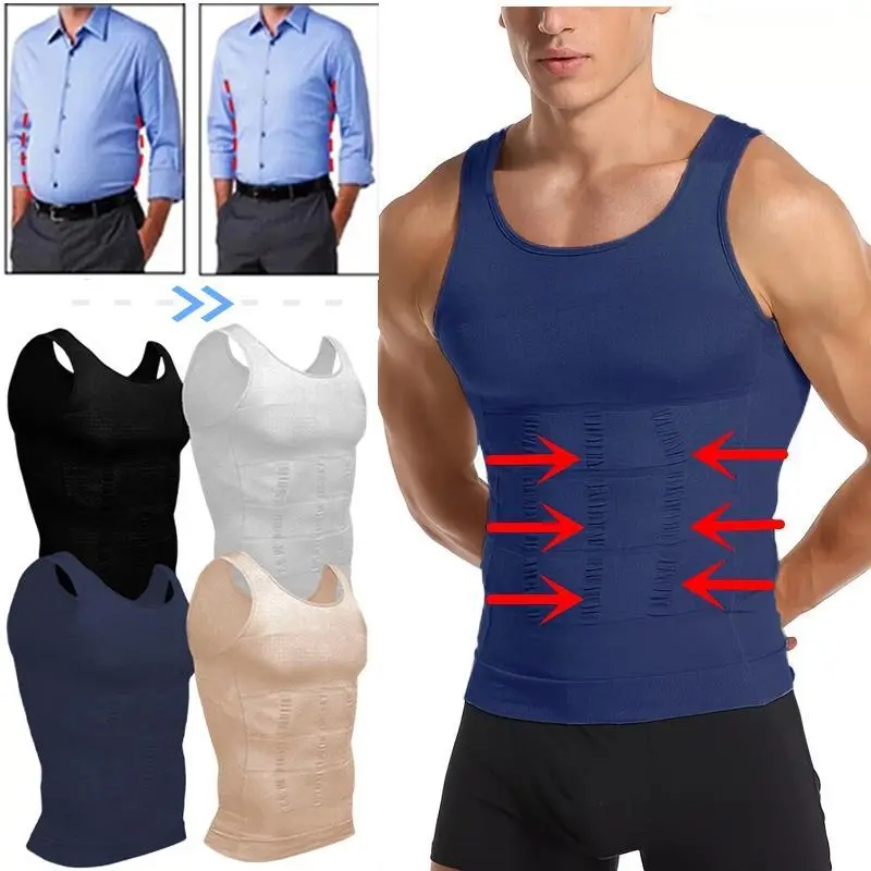 Men's Tummy Control Body Shapewear Top - Compression Fit for Discreet Body Shaping, Activewear Fitness Workout, Workout Vests, Sporty Vest, Seamless Shaping Sportswear, Undershirt Vest