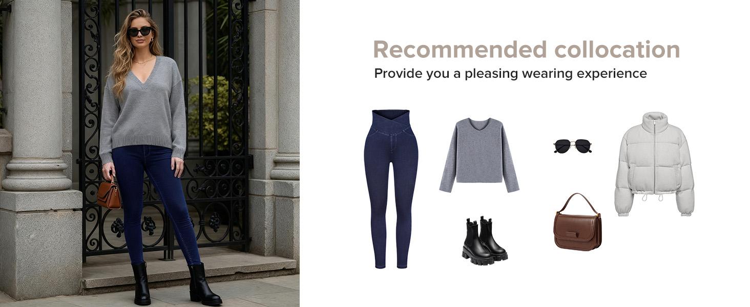 BRXL Jeans for Women Stretchy High Waisted Soft Crossover Jeggings Cotton Denim Leggings with Back Pockets Tummy Control Butt Lifting Comfort Fit No Gap Waistband All Day Wear for Casual Office Street Style Outfits-1