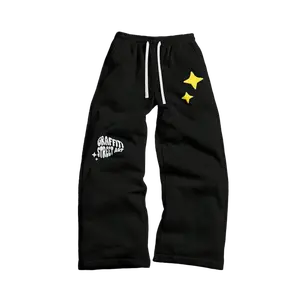 Classic printed drawstring casual pants, street fashion straight leg elastic waist sports pants, fashionable breathable sports bottoms