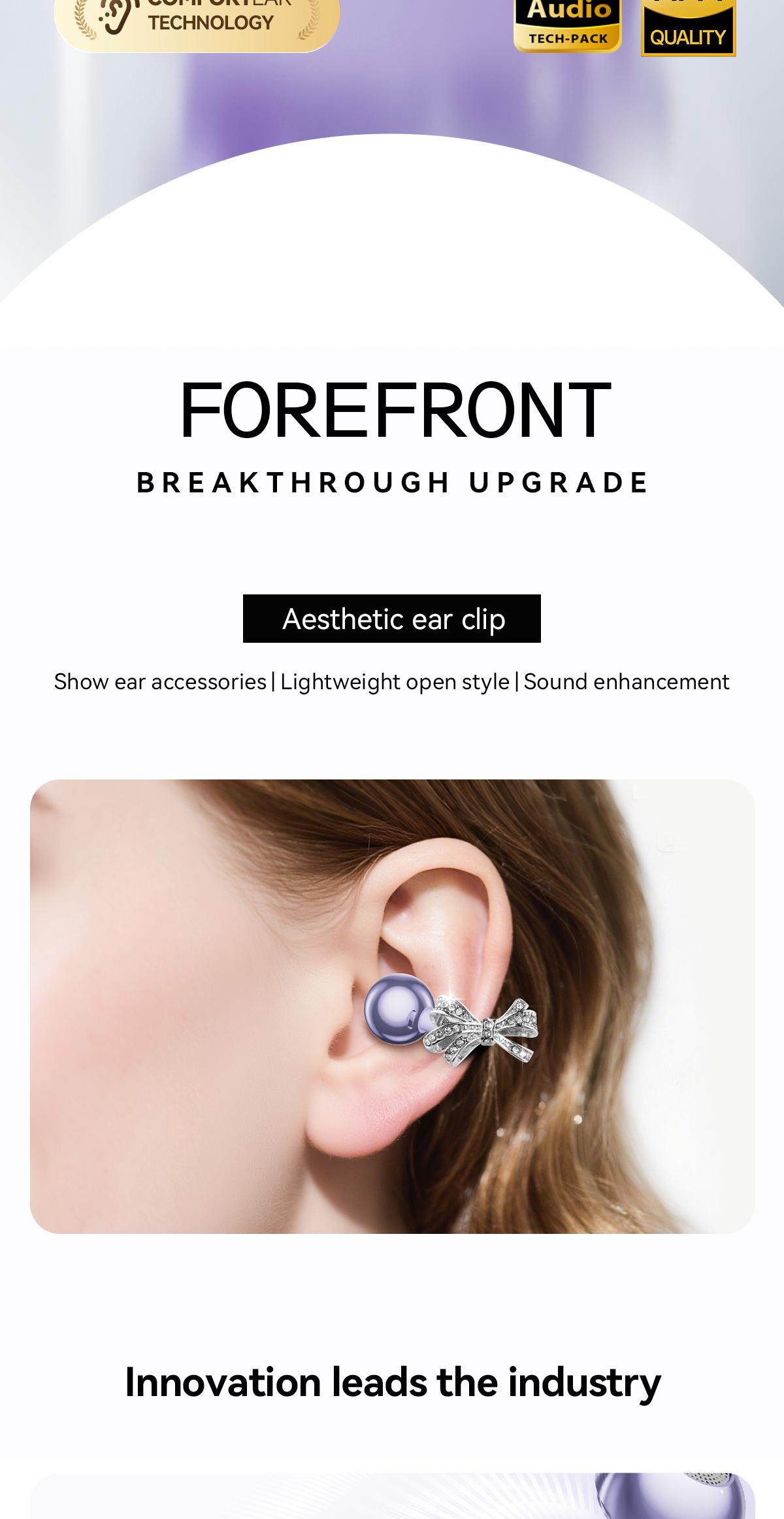 CHENRUIDA GL8 Clip On Wireless Headphones 2025 Bluetooth 6.0 DT6.0 Tech 360° Sound IPX7 Waterproof TWS Earbuds for Music Calls Sports Purple TWS Electronic