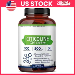 Citicoline CDP Choline Capsules 500mg | Vegan Citicoline Supplement Capsules, High Strength CDP Choline Capsule Formula | Non-GMO Vegetarian Dietary Supplement for Adults, Pharmaceutical Grade Citicoline Capsule Bottle, natural ingredient capsules