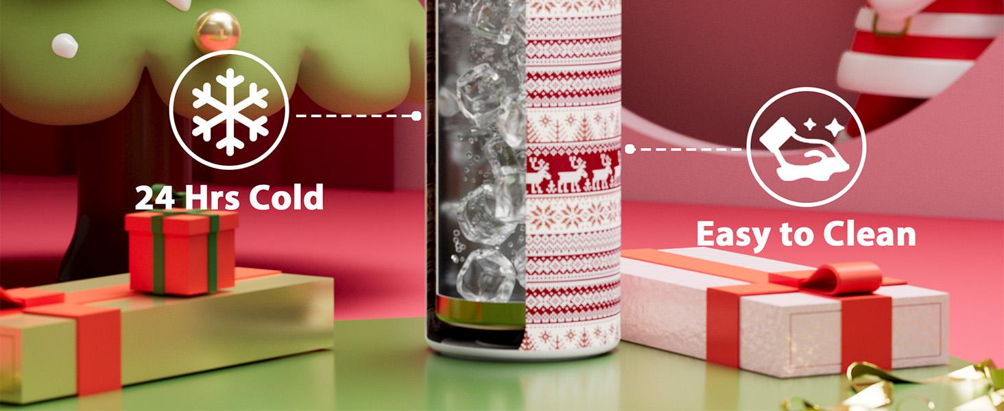 【Christmas Deals】Meoky-Dual Spout-24oz Water Bottle with Straw & 2-in-1 Lid ， Stainless Steel thermos cup，Leak Proof, Keeps Cold 24H, BPA-Free, Protective Silicone Base for Sports, Gym, Travel & School