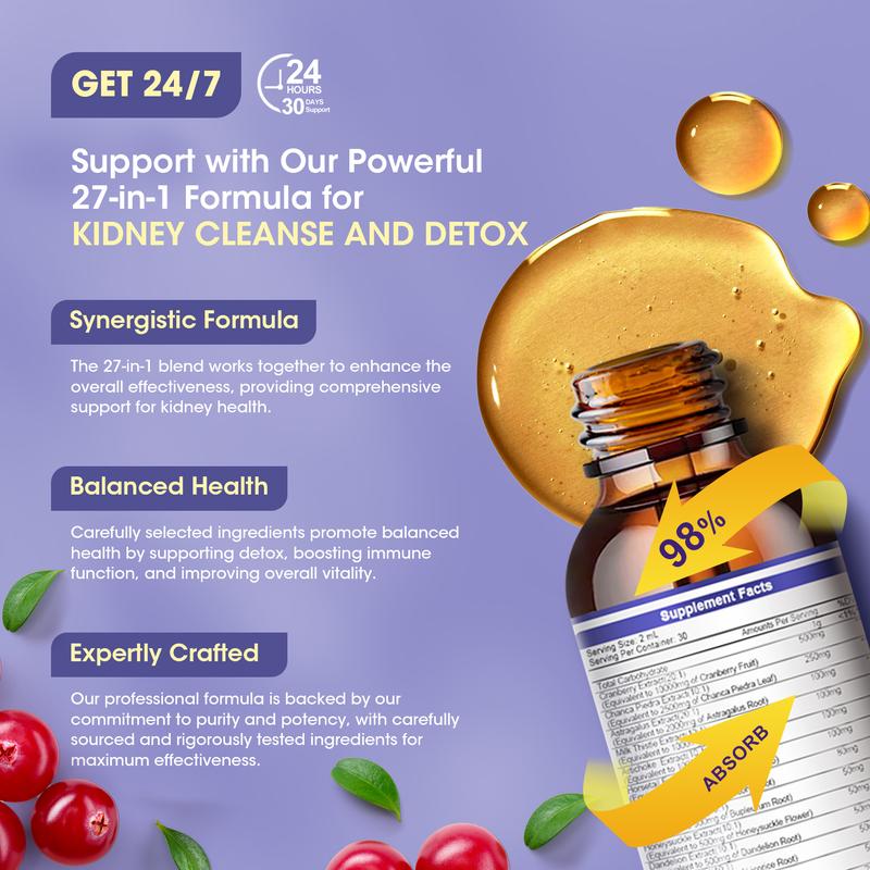 GreenPeople 27-in-1 Kidney Cleanse Detox & Repair Drops 20:1 Cranberry Extract & Chanca Piedra Urinary Tract & Liver Cleanse Vegan Supplement Alcohol-Free Non-GMO