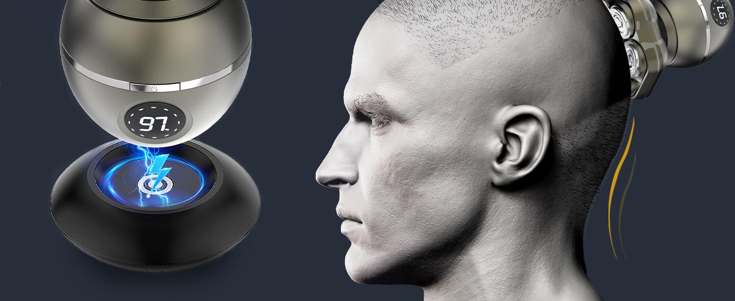 7D Bald Head Shaver for Men, IPX7 Waterproof Electric Razor for Wet Dry Use,  6 in 1 Magnetic Head Shaver for Men with Type-C Charger