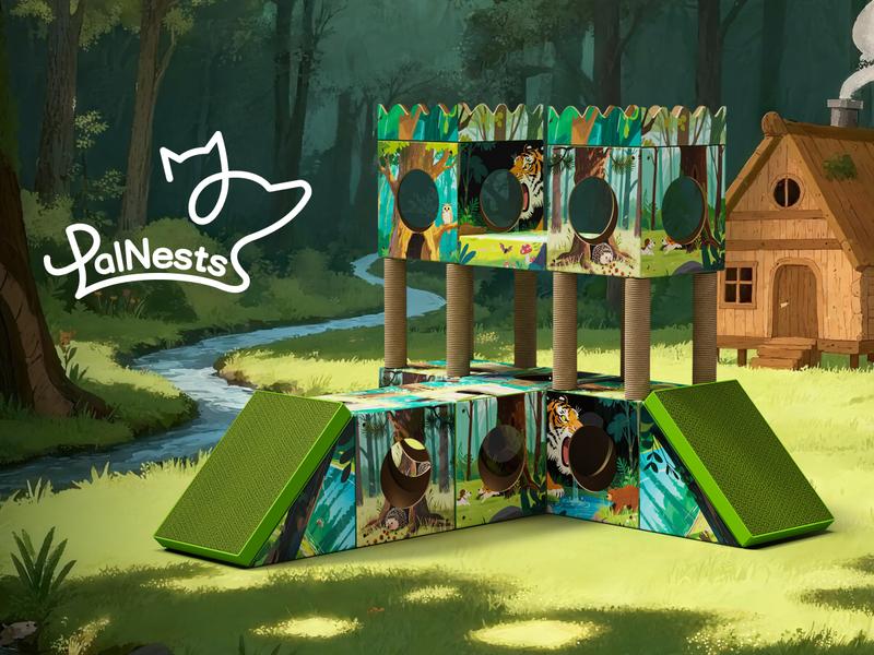 PalNests Cardboard Cat Tree 3-in-1 Multi-Level Tower with Scratching Posts & Tunnel for Kittens & Medium Cats DIY Recyclable