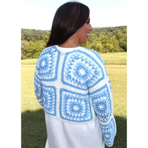Granny Squares Cardigan - Baby Blue and Off-White