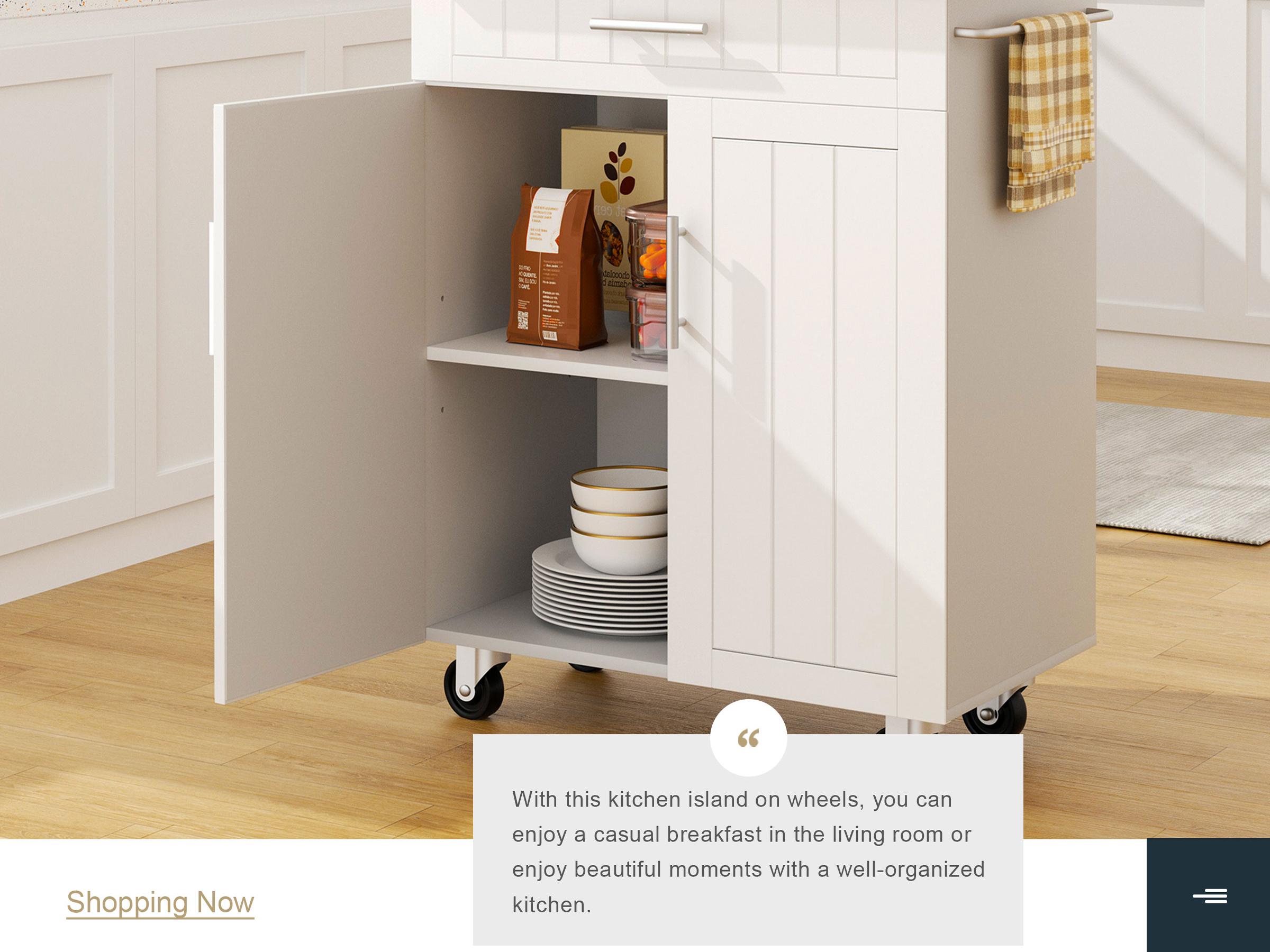 Walsunny 26'' Kitchen Island on Wheels with Storage Cabinet, Rolling Kitchen Cart with Drawer, Rack Towel, Microwave Cart for Kitchen, Black