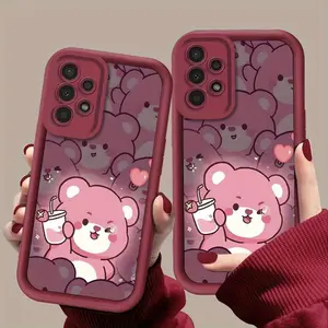 Glowing Cute Milk Tea Bear Pattern Phone Case for Galaxy A01/A02S/A03/A03s/A05/A10s/A11/A12/A13/A14 5G/A15 4G/A20s/A21s/A22/A23/A30s/A31/A32/A34/A50/A51/A52/A52s 5G/A53 5G/A54 5G/A70/A71/A72/A73 5G/S20/S21/S22 5G/S22+ 5G/S22 Ultra 5G/S23/S23+, Cover, Acce
