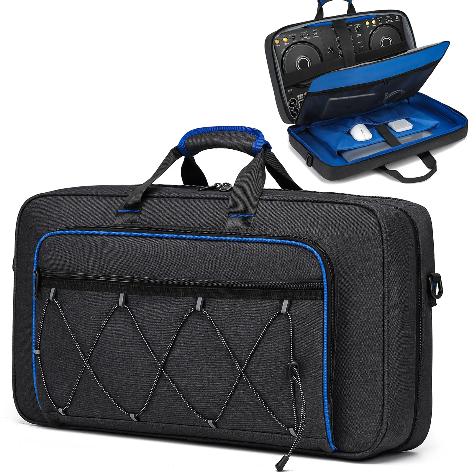 Men's Crossbody DJ Gear Storage Messenger Bag - Multi-Compartment Organizer with Durable Zipper, Easy to Carry Transport for Turntable Controllers, DDJ Series (200,400,REV1,FLX4,SB3) and Colorful Keyboards