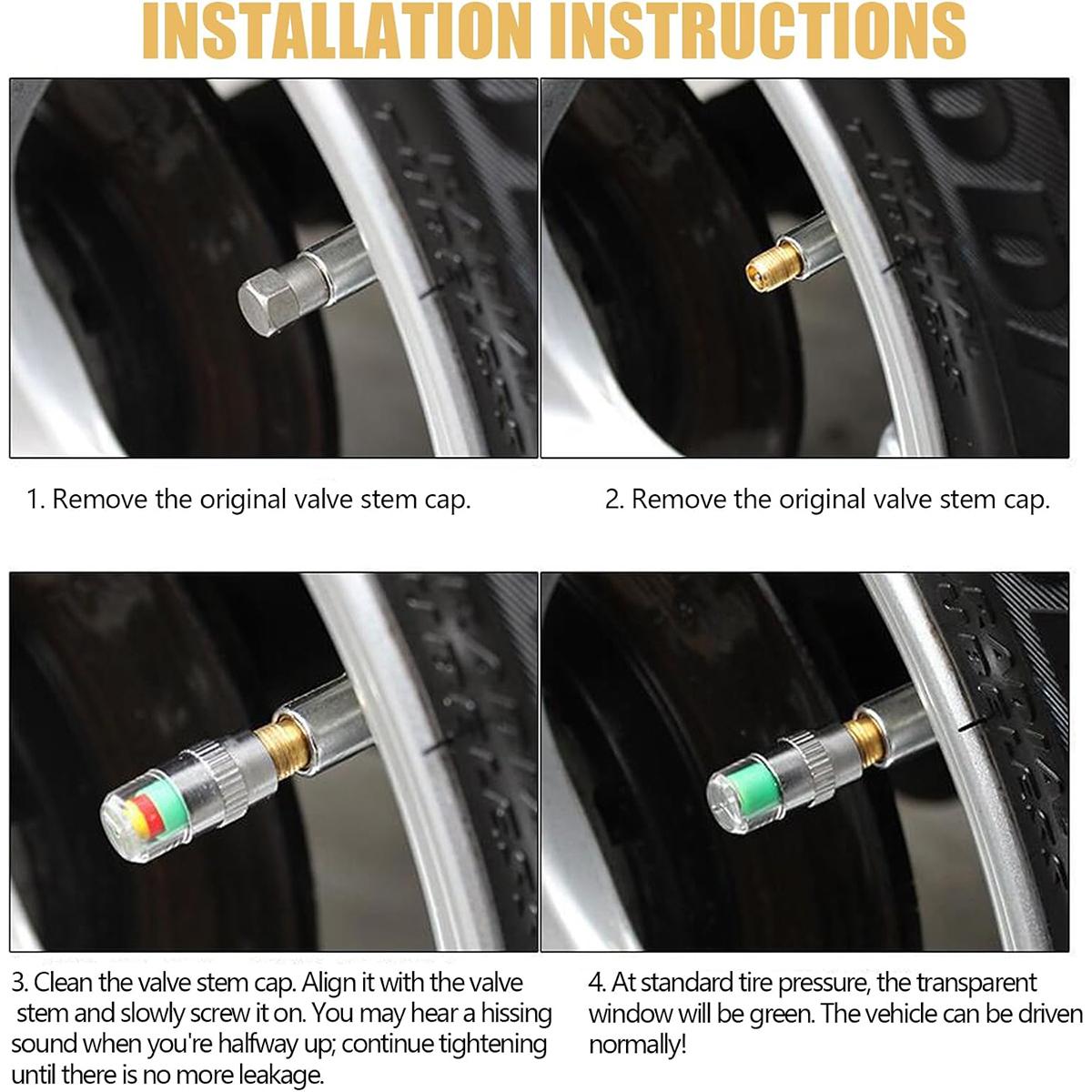 8Pcs Car Tire Pressure Monitor Valve Stem Caps, 2.4Bar 36 PSI Tire Pressure Sensor Indicator Easy to Read 3 Color Eye Alert for Most Car Truck SUV, Gold 8Pcs Car Tire Pressure Monitor Valve Stem Caps, 2.4Bar 36 PSI Tire Pressure Sensor Indicator Easy to Read 3 Color Eye Alert for Most Car Truck SUV, Gold