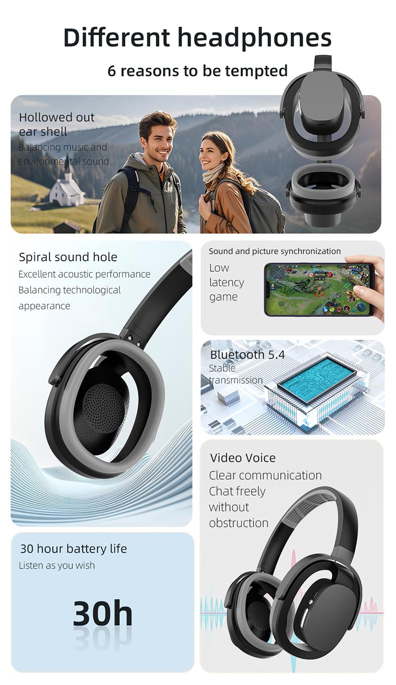 PAXA-PBuds Max ACN Headset  Headphones，Hollow Earphone Design,Outstanding Acoustic Performance Balance Technology,  Low-Latency Sound Image Synchronization, Bluetooth 5.4 Stable Version, 30-Hour Battery Life, Suitable For Work Or Outdoor Activities.