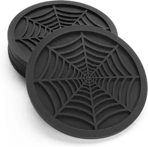 Silicone Coasters For Drinks - 6 Pack Unique Design Spider Drink Coasters, 4" Black Coaster Set