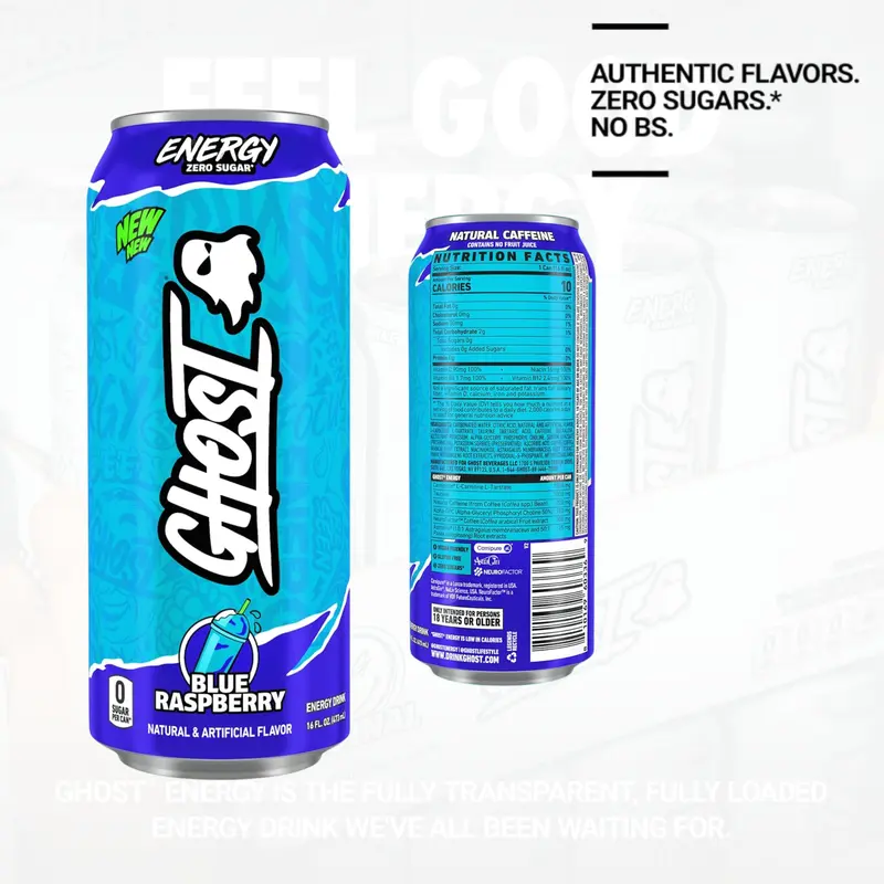 ghost l carnitine Canned Energy Drinks (12 Pack, 16oz) - Choose Your Flavor, 200mg Natural Caffeine, L-Carnitine, Taurine, 0 Sugar, Gluten-Free, Vegan Friendly, Clean Energy Booster, Performance Beverage consistent energy without the