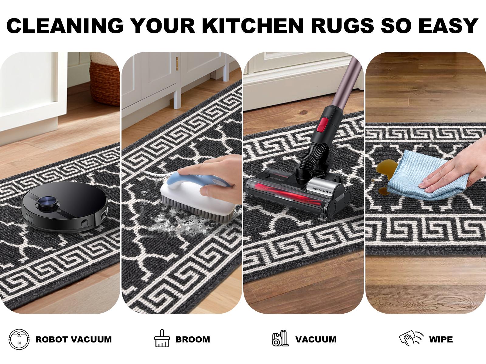 LOKHOM Geometric Kitchen Rug Set of 3 Non-Slip Mats 50x80cm 50x120cm 50x150cm Washable for Indoor Use in Kitchen Laundry Hallway Entryway