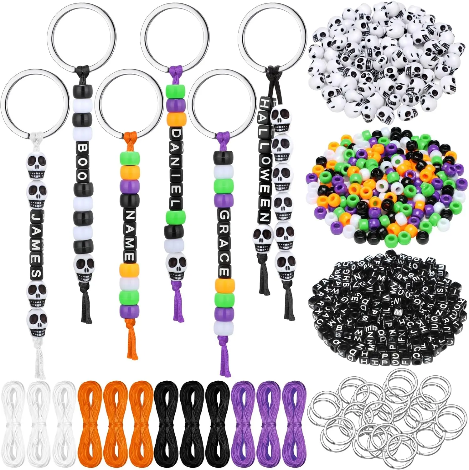 564 Pcs DIY Bead Keychain Kit Key Chain Making Craft Adjustable Letter Beads String Mama Gift Alphabet Bead Jewelry Key Ring Backpack