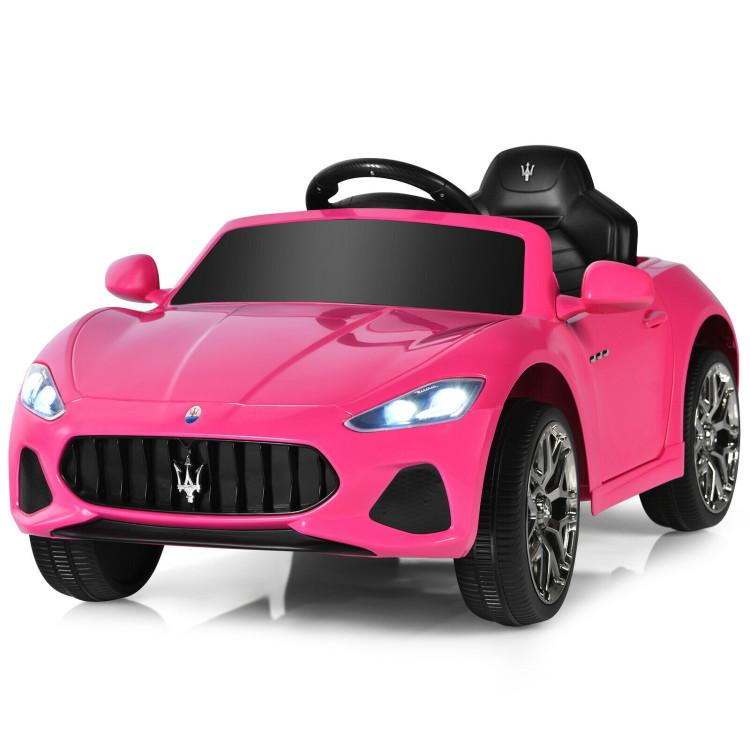 Costway-Pink Ride On Car, Licensed Maserati 12V Battery Powered Electric Car for Kids with Parent Remote Control, Lights, Horn, Music, 4-Wheel Ride on Toys for Toddlers, Gift for Boys Girls