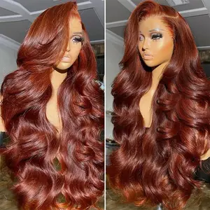 28 Inch Reddish Brown Lace Front Wigs Human Hair 13x6 HD Body Wave Lace Front Wigs Human Hair  Auburn Colored Frontal Wigs Human Hair for Women 180% Density Human Hair Lace Front Wigs