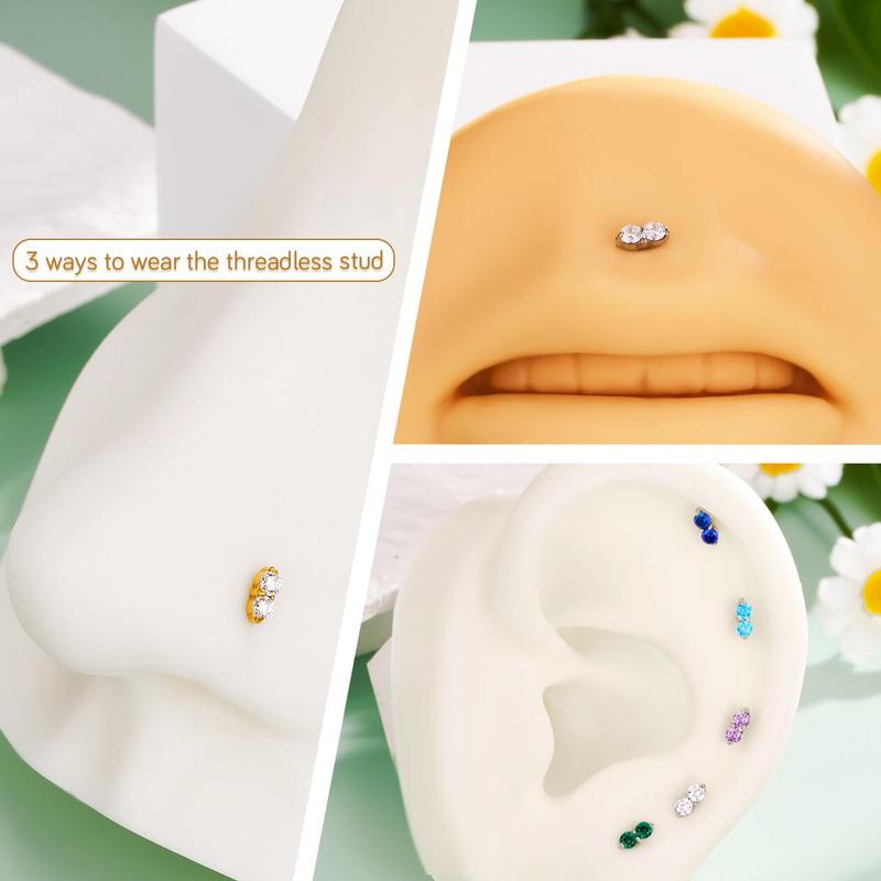 Oufer 16G Threadless Push Pin Tiny CZ Flat Back Helix Tragus Conch Cartilage Earring