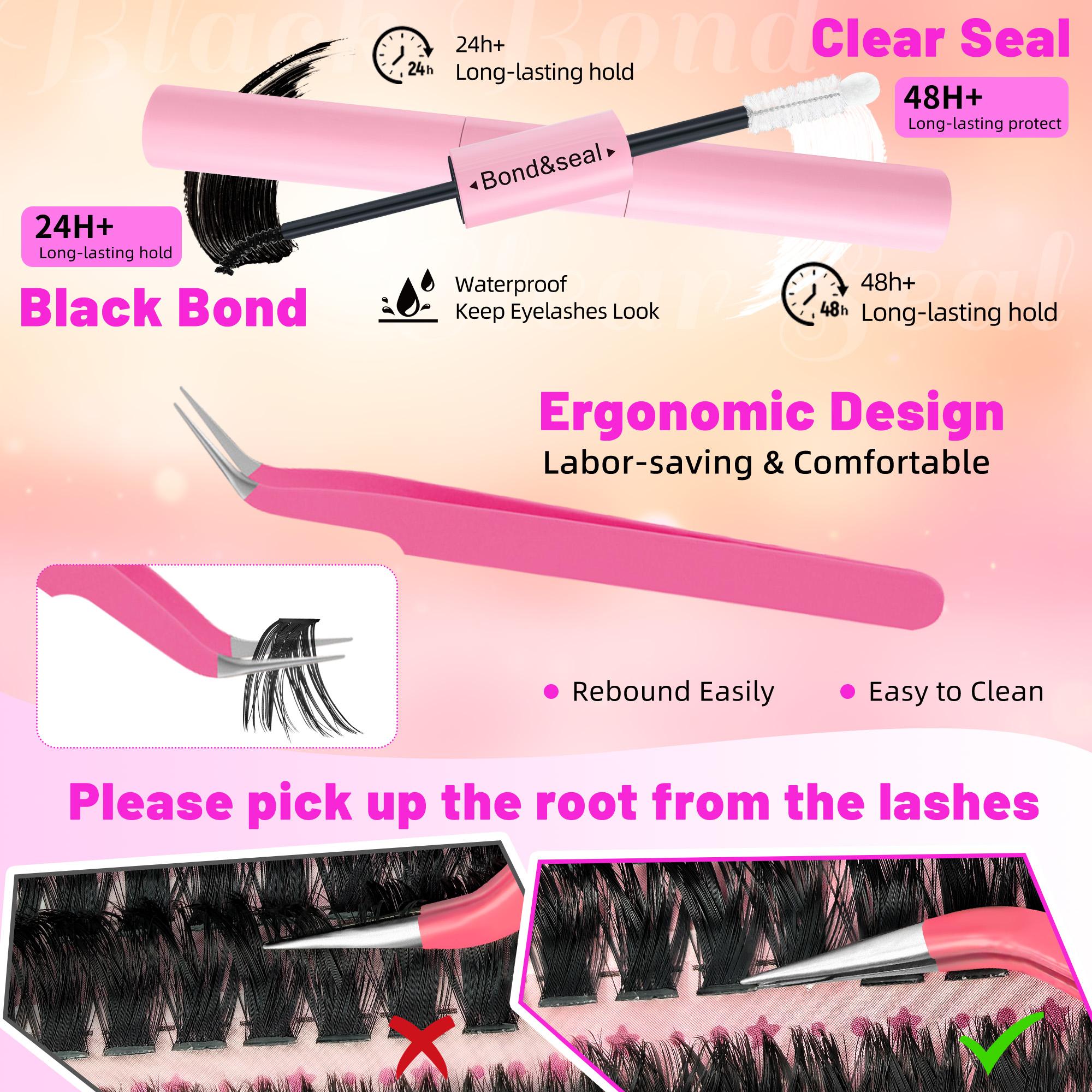 720pcs Lash Clusters with Glue & Tweezer | 9-16mm Mixed Styles Natural D Curl & Volume False Eyelashes Extensions Set | Waterproof & Reusable DIY Lashes Makeup for Beginners