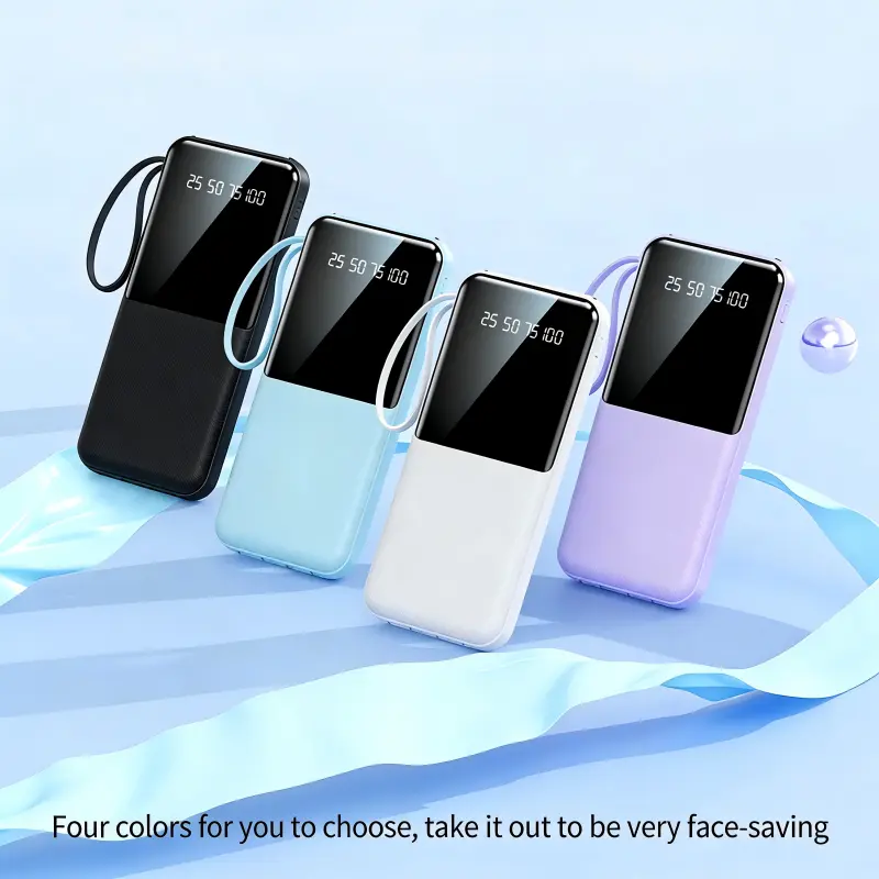 10000 mAh Palmsize Portable Charger - 20W Fast Power Bank, Smartphone Accessories, USB-C & Lightning Cables Included, Smart Display, Shockproof, Flashlight for Outdoor Emergencies, Multi-Device Charging
