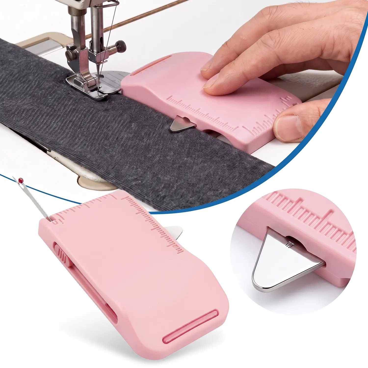 Magnetic Sewing Machine Edge Guide Tool, 4-in-1 ABS Adjustable Seam Guide with Built-in Seam Ripper & Ruler Scale, Portable Stitching Guide for Cuffs, Plackets, Topstitching, Beginner Sewing Accessories