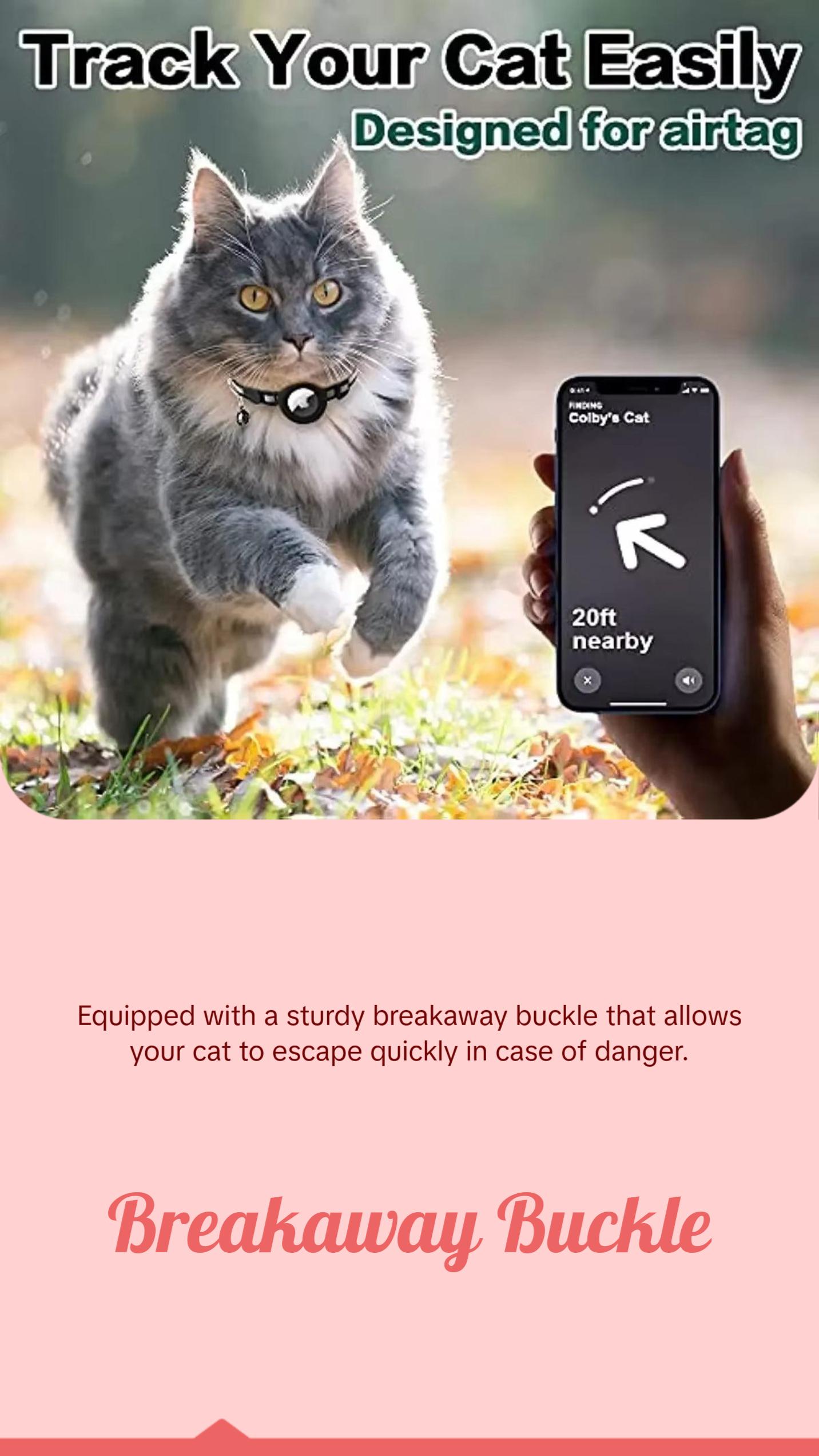 ATUBAN Airtag Cat Collar Breakaway, Reflective Kitten Collar with Apple Air Tag Holder and Bell for Girl Boy Cats, 0.4 Inches