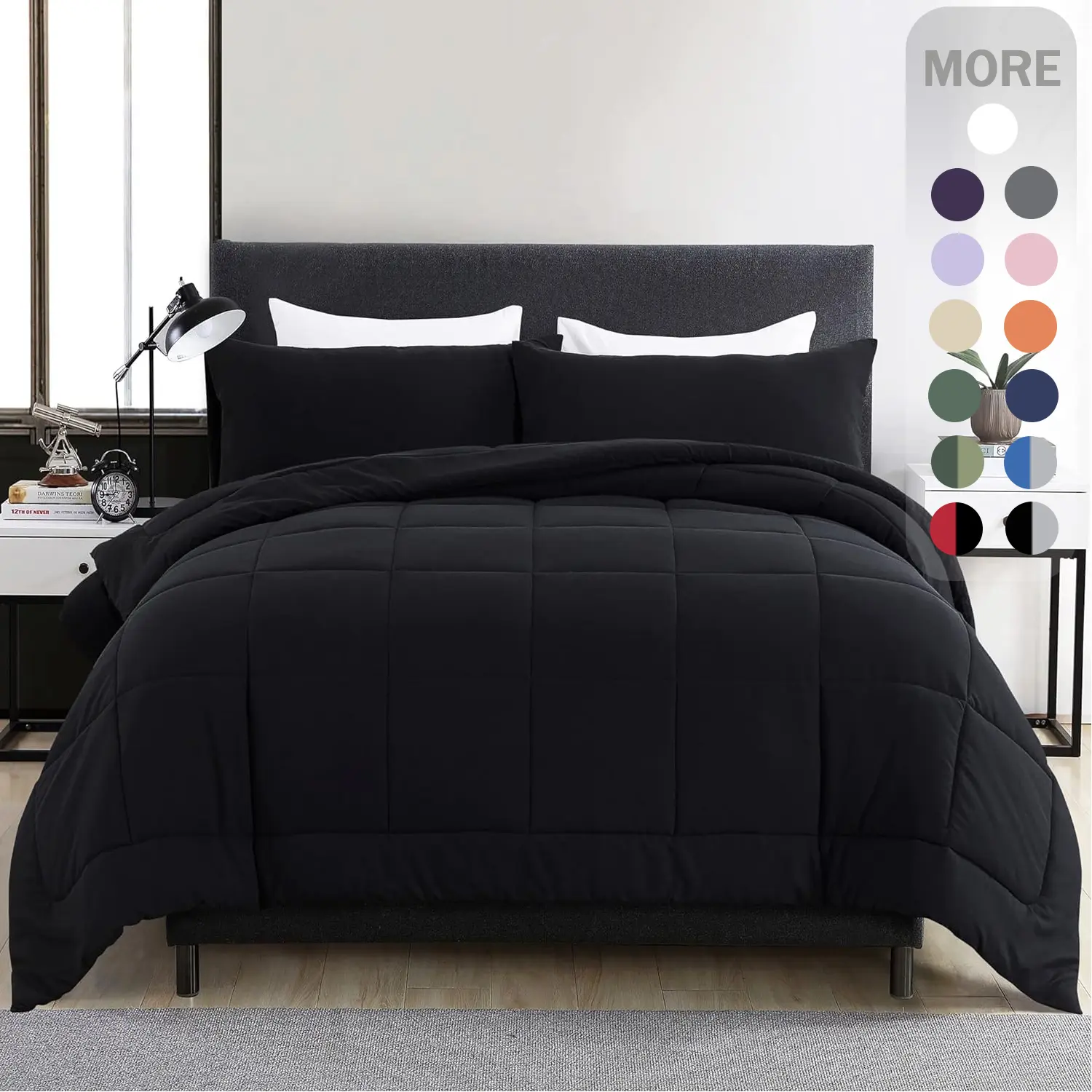 【Back to School】DOWNCOOL 3 PCS Comforter Set(only 2pcs for Twin size) -All Season Soft Bed Set-Down Alternative Comforter with pillowcase, Summer Turn Up,  High Quality Quilting Design Box Stitching Technology#Summerwins#DealsForYouDays