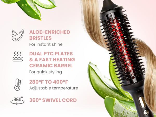 ELLA BELLA Heated Round Thermal Blowout Brush w Infrared • Negative ION Hot Hair Brush • Volumizer Styler & Curler in 1 • Fast HeatUp • Dual Voltage International Use • Swivel Cord, Auto ShutOff