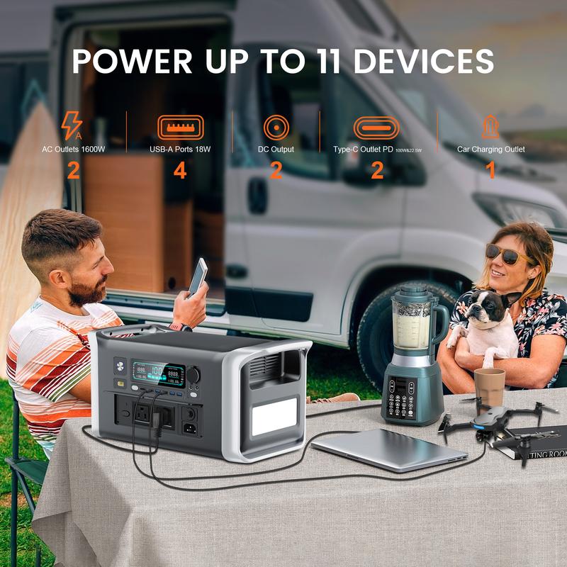 CTOLITY XP1000 1600W 1024Wh Portable Power Station Home Emergency Backup Power Supply LiFePO4 Battery 1.2H Fast Charge 110V AC 100W USB-C Output Solar Generator for Home Backup Camping Travel RVs Emergencies Durable Lights Phone Chargeable