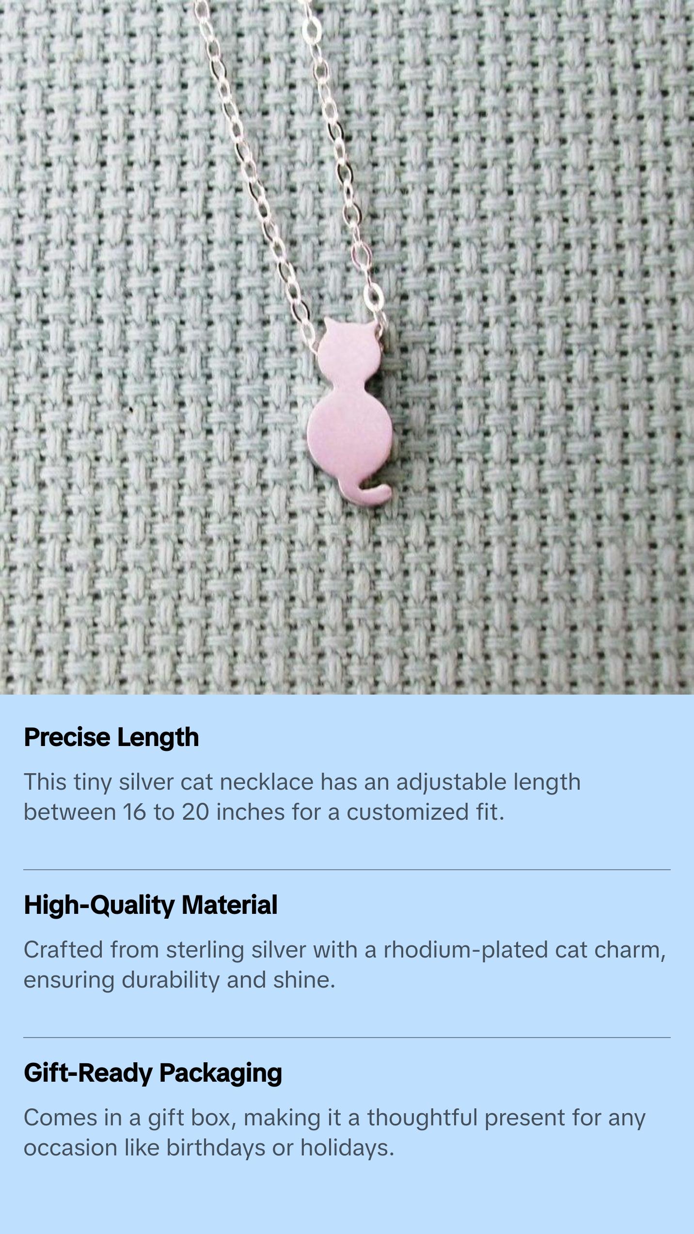 Silver Cat Necklace - Tiny Silver Cat Necklace, Sterling Silver Necklace, Christmas Gift,