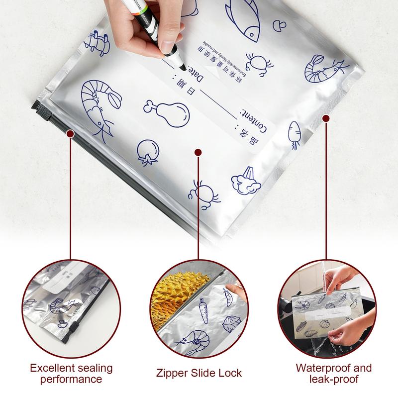 30pcs Reusable Sealable Storage Bags 2026 New Resealable Vacuum Zipper Pouches for Food Stand Up Sealable Bags with Label Zip Lock for Vegetable Fruit Meat
