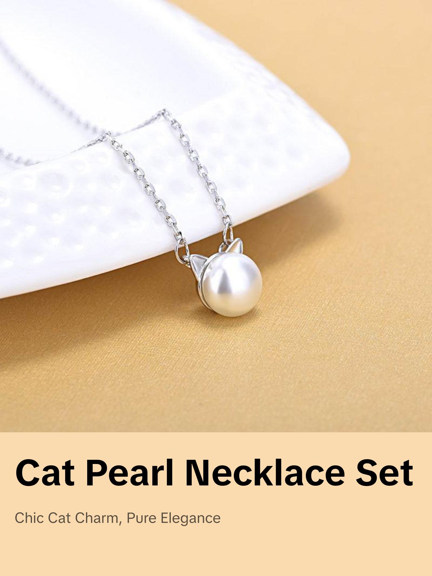 Sterling Silver and Pearl Cat Chain Necklace