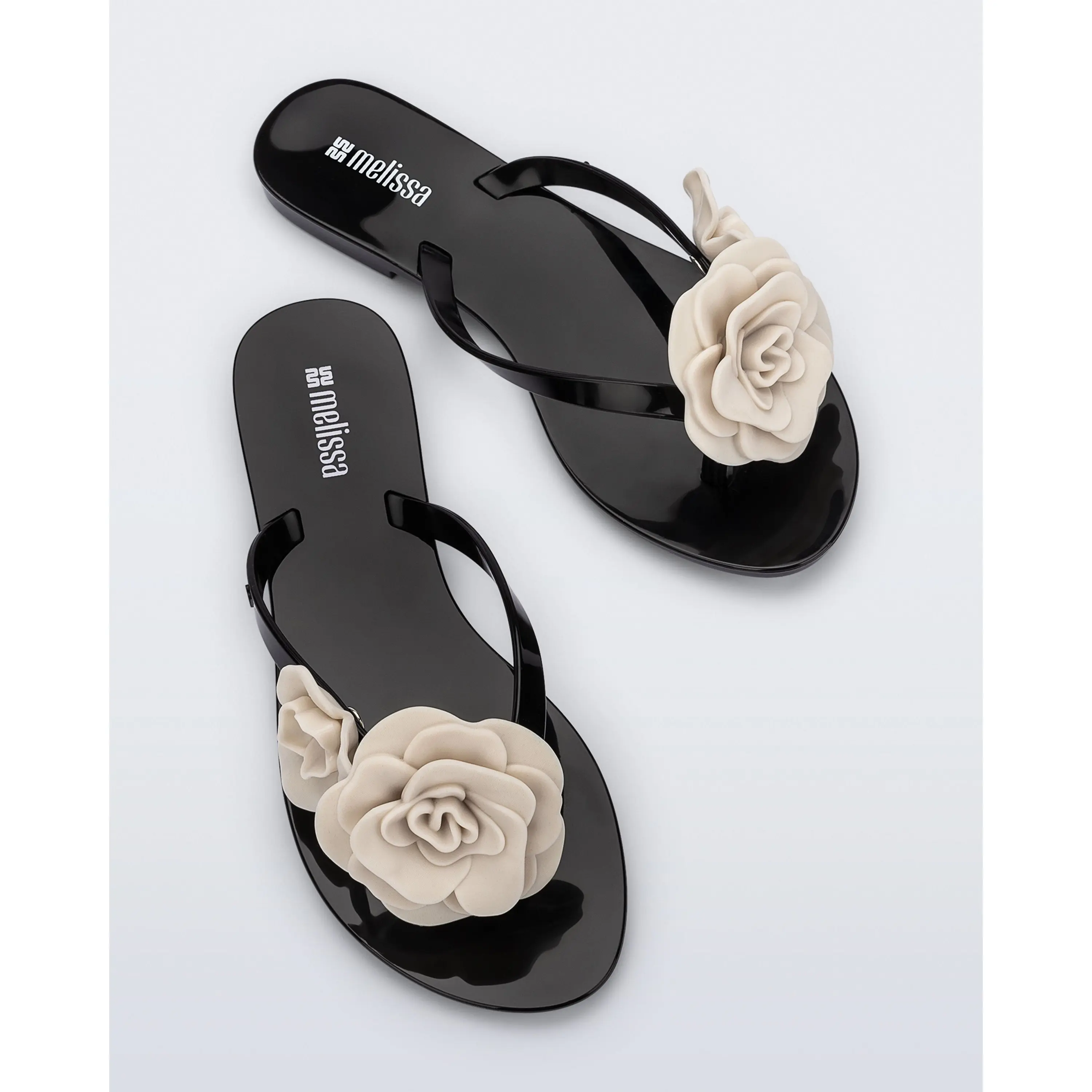 Melissa Women's Harmonic Petals Flip Flops - Flat Sandals with Floral Appliqué Decor for Casual or Dress Footwear, Shoe, Women's Sandals, Cute Comfy Sandals
