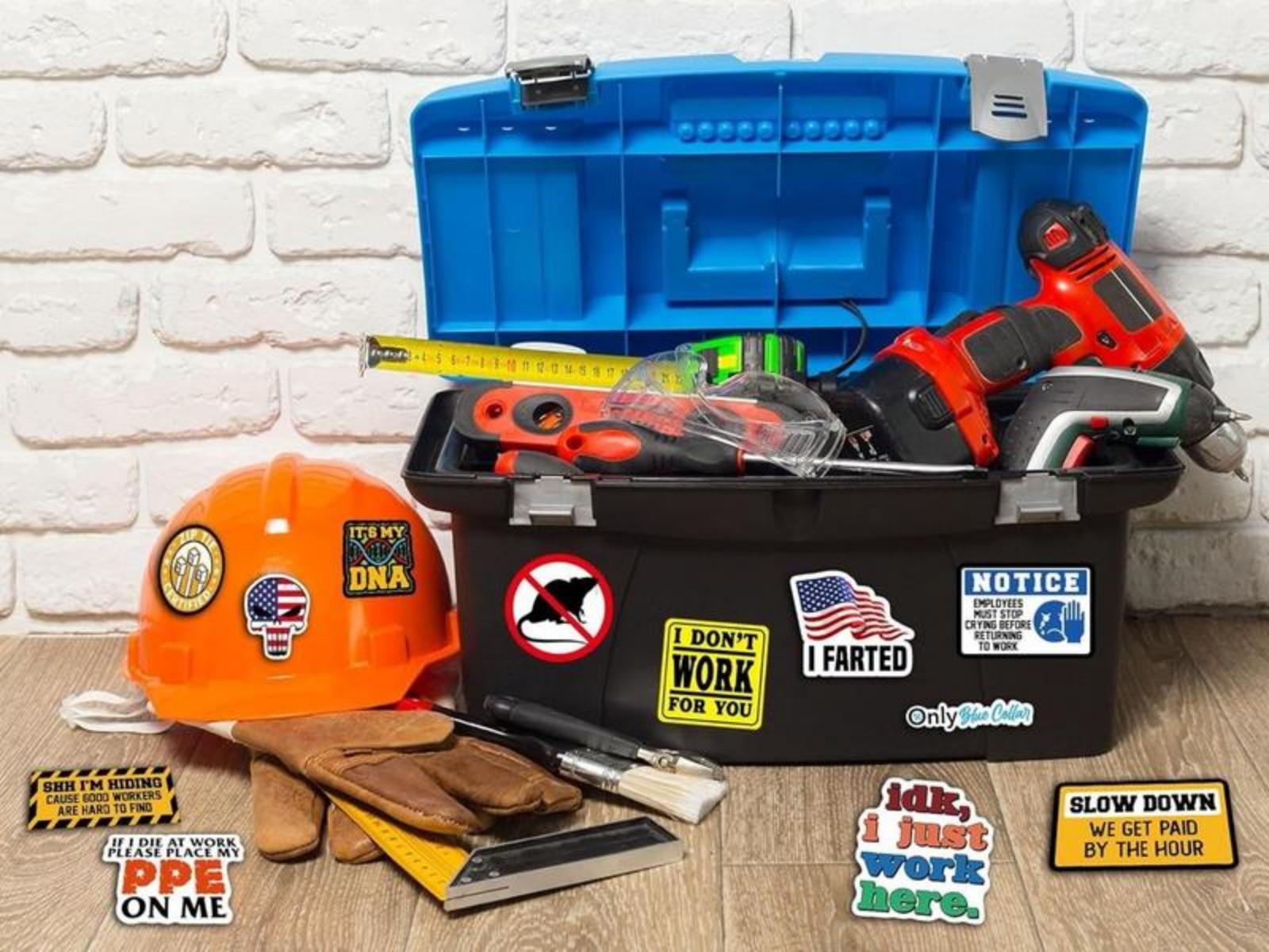 150 Pcs Funny Hard Hat Stickers for Adults,Tool Box,Helmet,Blue Collar Stickers,Prank Meme Vinyl Waterproof Decal for Mechanics,Electricians,Union,Military,Construction