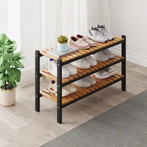 Bamboo Shoe Rack Organizer for Closet and Entryway - Space-Saving Narrow Shoe Stand - Versatile Shoe Holder for Door or Closet Shelf, Garage Bedroom can Freely Stack DIY Small Shoe Racks 3 Tier