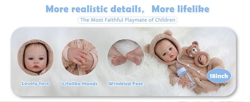 [WOOROY] Reborn Baby Doll - 18 In Realistic Baby Doll Lifelike Baby Boy Real Life Baby Doll with Soft Vinyl Body can Swimming with Accessories, Perfect Birthday & Christmas Gifts for Kids 3+