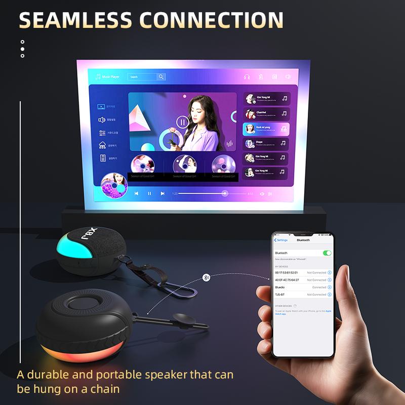 XBJ Mini Bluetooth Speaker with LED Lights & Compass - Waterproof, Rechargeable, Portable, Four-in-One Gift for Travel, Birthday, Christmas Micro subwoofer bluetooth speakers